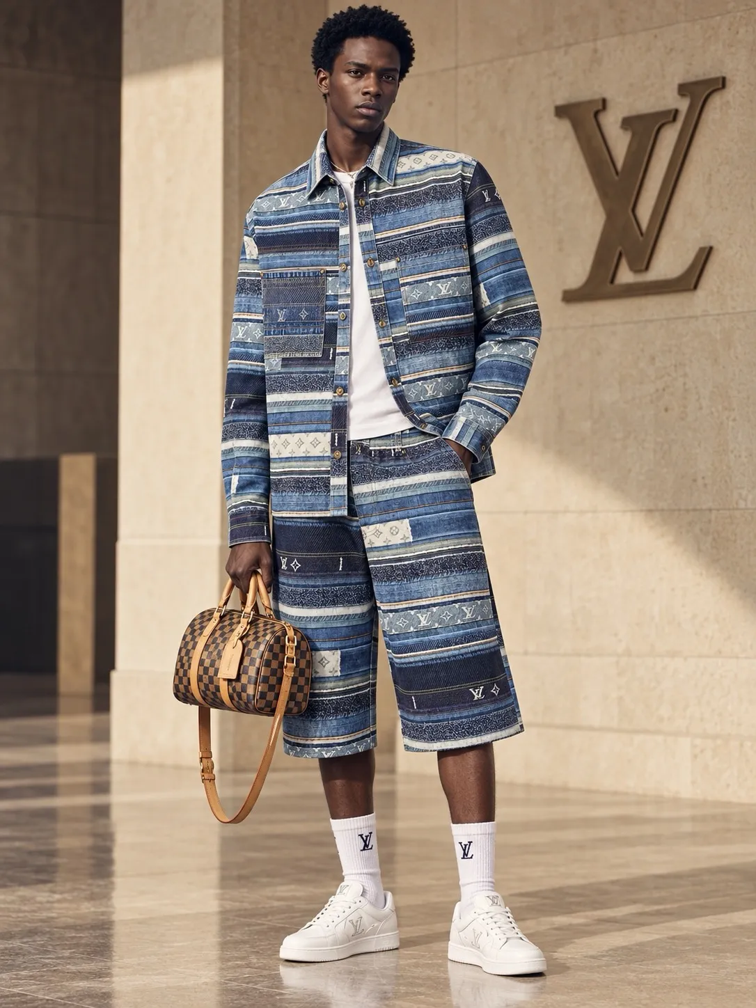 Louis Vuitton/Louis Vuitton presbyopic patchwork striped denim shorts